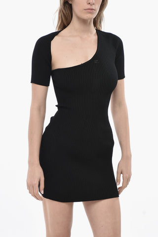 Minidress a Costine con Scollatura Asimmetrica