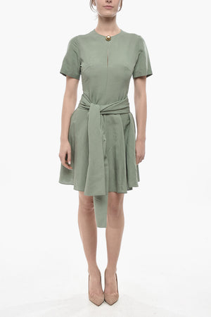 Midikleid aus Leinenmix mit vorderlichem Knoten