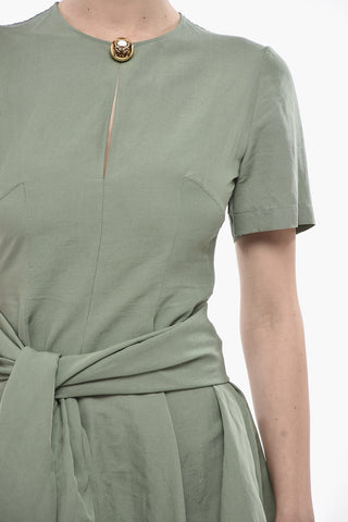 Vestito Midi in Misto Lino con Nodo Frontale