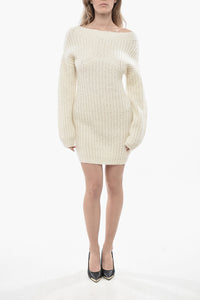 Wool-Blend Off-Shoulder Long-Sleeve Dress
