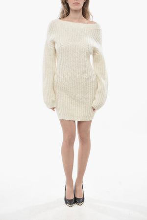 Off-Shoulder-Kleid aus Wollmischung mit langen Ärmeln