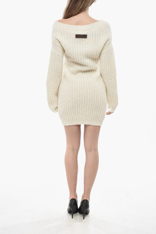 Off-Shoulder-Kleid aus Wollmischung mit langen Ärmeln