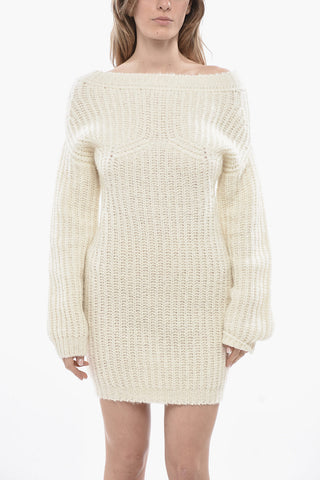 Off-Shoulder-Kleid aus Wollmischung mit langen Ärmeln