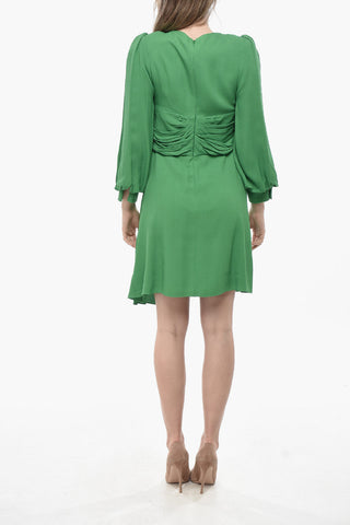 Vestito Midi Drappeggiato con Maniche a Palloncino