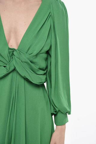 Vestito Midi Drappeggiato con Maniche a Palloncino