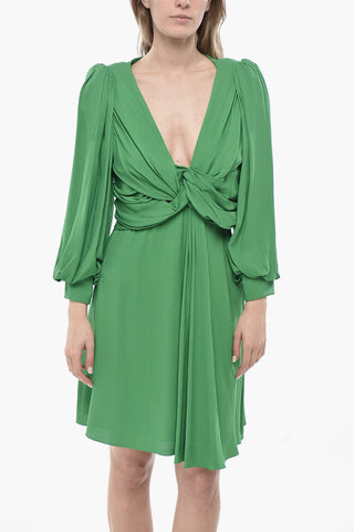 Vestito Midi Drappeggiato con Maniche a Palloncino