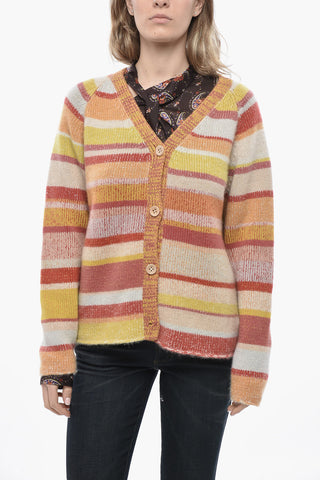 Cardigan in Cashmere a Righe con Scollo a V