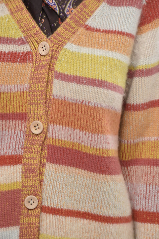 Cardigan in Cashmere a Righe con Scollo a V