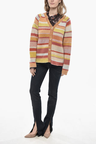 Cardigan in Cashmere a Righe con Scollo a V