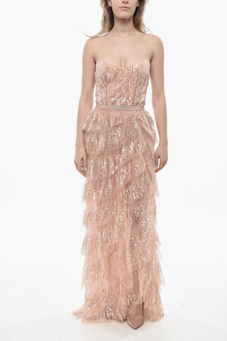Trägerloses Maxi-Kleid mit Pailletten