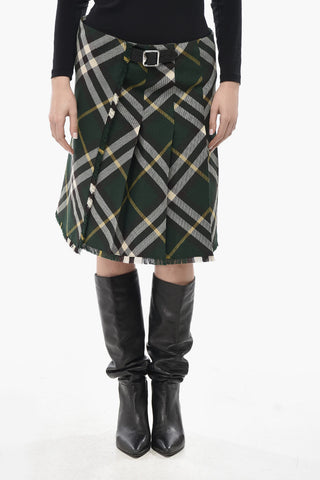 Gonna a Trapezio in Lana Motivo Tartan