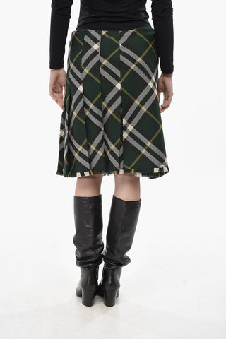 Gonna a Trapezio in Lana Motivo Tartan