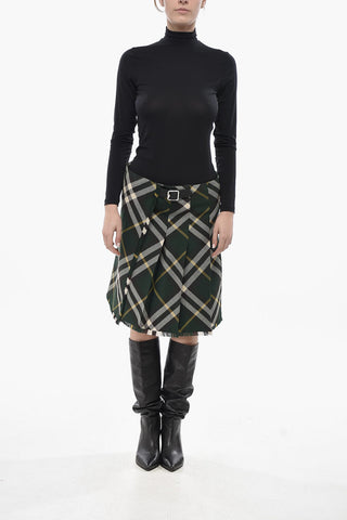Gonna a Trapezio in Lana Motivo Tartan