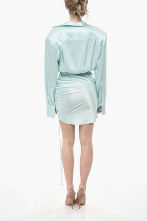 Satin Shirt Dress With Draping