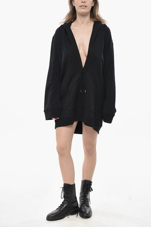 Vestito Hoodie in Jersey di Cotone con Scollo Profondo