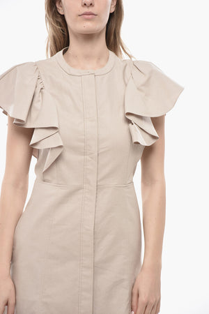 Ausgestelltes Hemdkleid aus Gabardine mit Rüschenärmeln