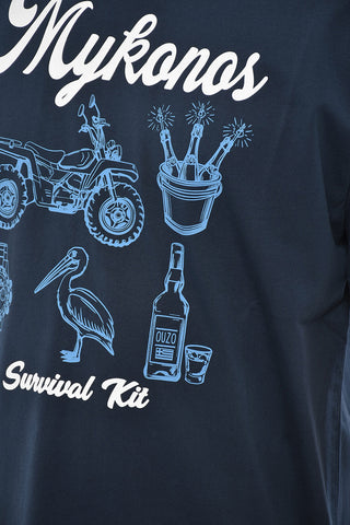 Crewneck T-Shirt MYKONOS SURVIVAL KIT Printed
