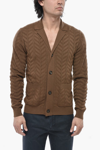 Schurwoll-Cardigan Mit Chevron-Muster