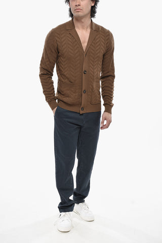 Schurwoll-Cardigan Mit Chevron-Muster