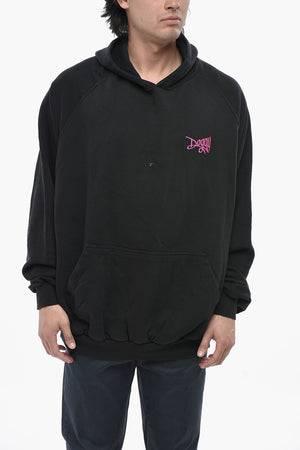 Felpa Hoodie in Cotone con Tasca a Toppa con Logo in Rilievo