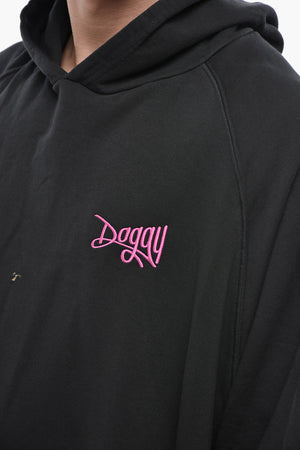 Felpa Hoodie in Cotone con Tasca a Toppa con Logo in Rilievo