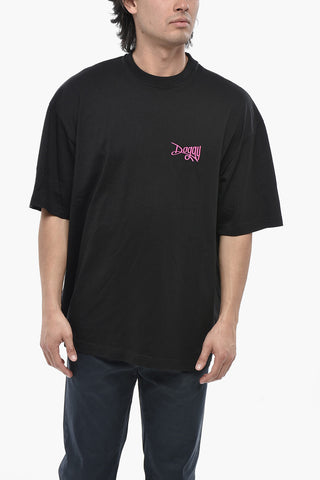 Baumwoll-T-Shirt Mit Rundhals Und Seitlichem Geprägtem Logo