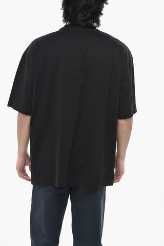 Baumwoll-T-Shirt Mit Rundhals Und Seitlichem Geprägtem Logo