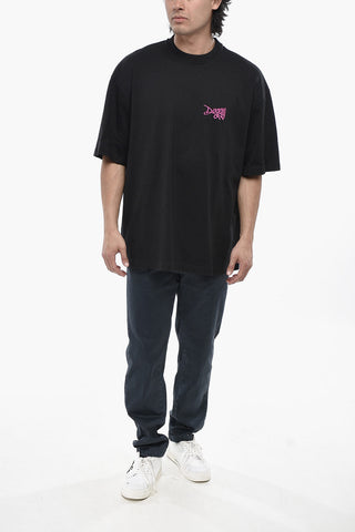 Baumwoll-T-Shirt Mit Rundhals Und Seitlichem Geprägtem Logo