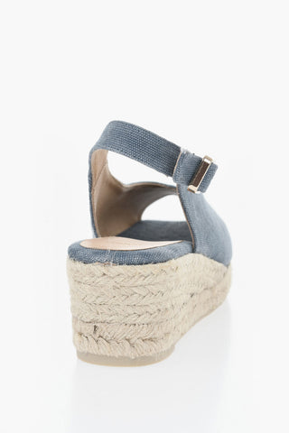 Sandali in Cotone Open Back con Suola in Raffia