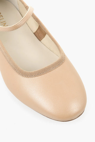 펄 효과 가죽 메리제인 플랫