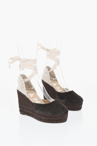 Decollete' Lace Up in Suede con Zeppa in Raffia 10cm