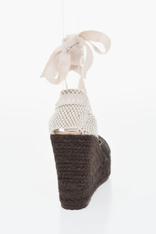 Decollete' Lace Up in Suede con Zeppa in Raffia 10cm