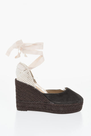 Decollete' Lace Up in Suede con Zeppa in Raffia 10cm