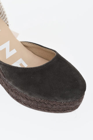 Decollete' Lace Up in Suede con Zeppa in Raffia 10cm