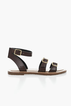 더블 버클 가죽 플랫 샌들