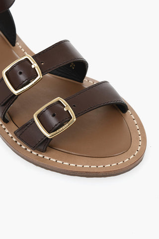 더블 버클 가죽 플랫 샌들