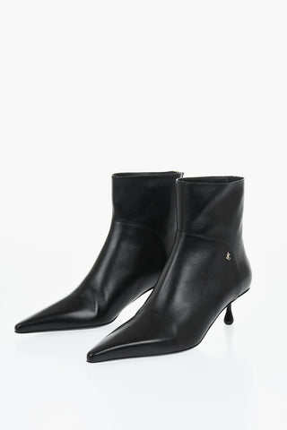 Leather Pointed Toe Ankle Boots 6 cm Heel