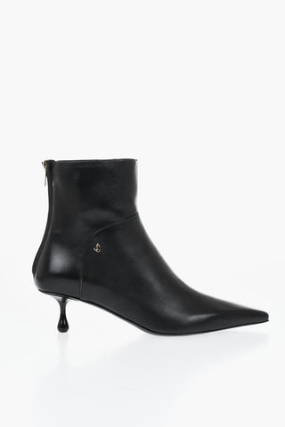 Leather Pointed Toe Ankle Boots 6 cm Heel