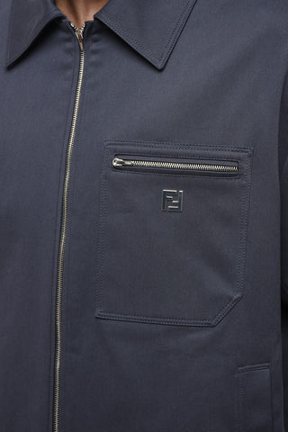 모노그램과 지퍼 여밈의 면 오버셔츠