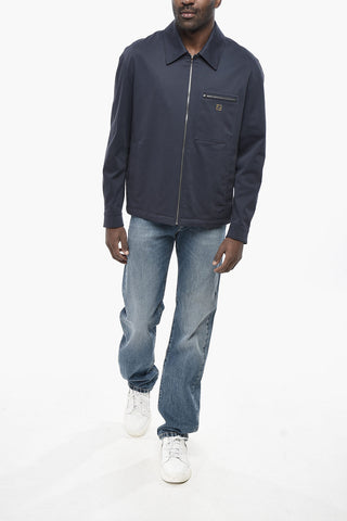 모노그램과 지퍼 여밈의 면 오버셔츠