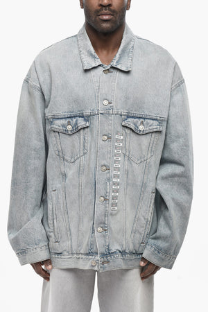 Denim Jacket with Delavé Effect and Logo Buttons