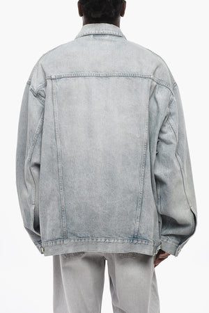 Denim Jacket with Delavé Effect and Logo Buttons