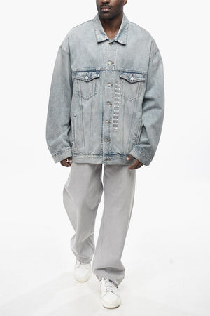 Denim Jacket with Delavé Effect and Logo Buttons