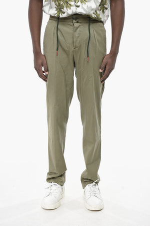 Single-Pleat Cotton-Blend Trousers with Elastic Waist