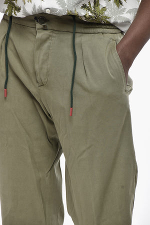 Single-Pleat Cotton-Blend Trousers with Elastic Waist