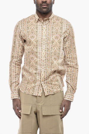 Cotton Button-Down Shirt with Anthemion Pattern
