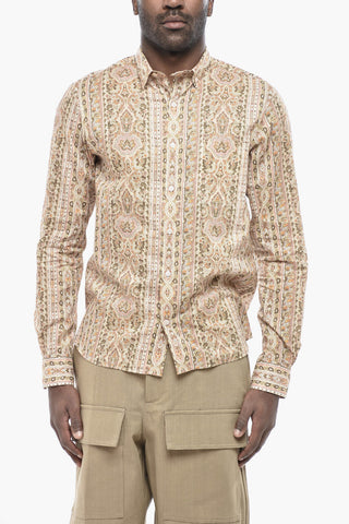 Cotton Button-Down Shirt with Anthemion Pattern