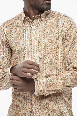 Cotton Button-Down Shirt with Anthemion Pattern