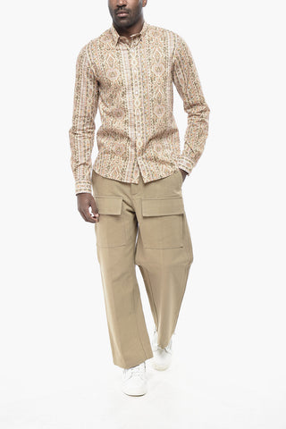 Cotton Button-Down Shirt with Anthemion Pattern