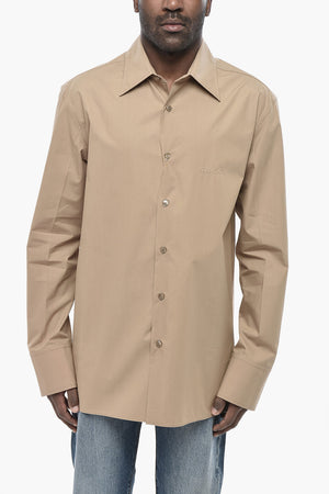 Camicia in Popeline di Cotone con Logo Tono su Tono